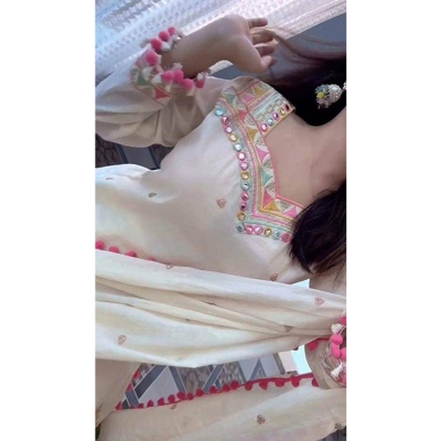 Picture of Sadabahar Garara Collection Cotton Fabric - White