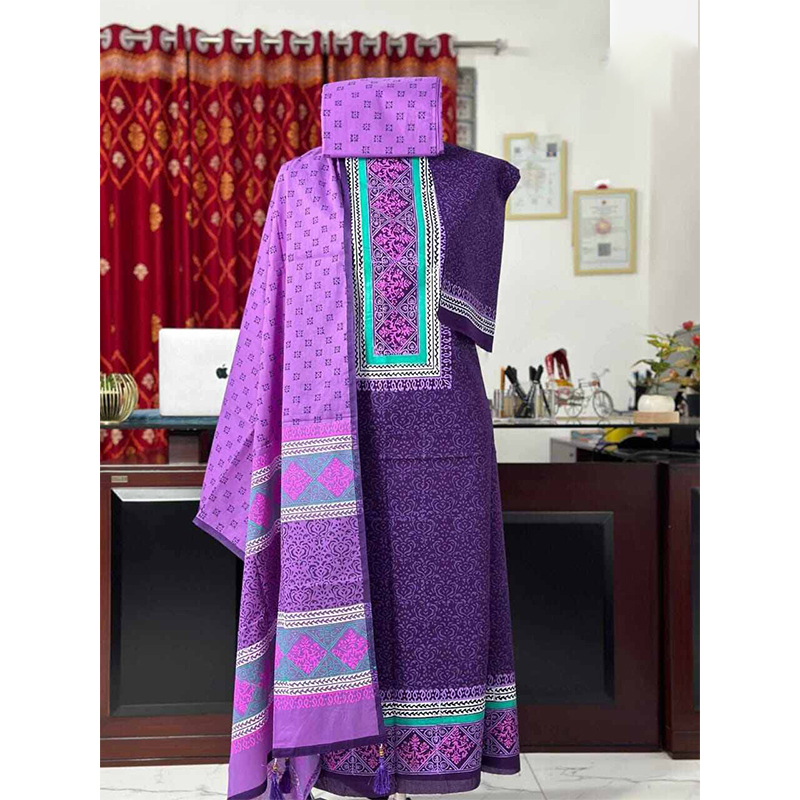Picture of Exclusive Cotton Unstitched Block Print High Quality Three Piece dress For Women classy closet - Multicolor