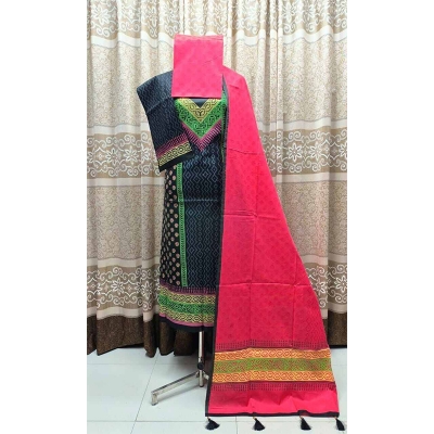 Picture of Exclusive Cotton Unstitched Block Print High Quality Three Piece dress For Women classy closet - Multicolor