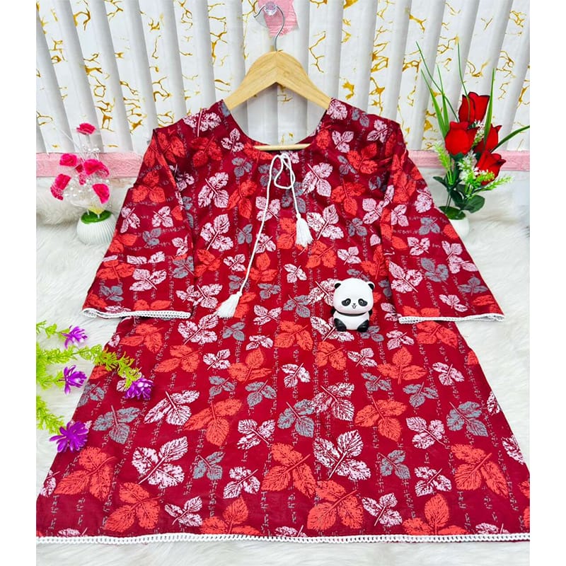 Picture of Cotton 1 Piece Kurti Kameez Dress for Women Trendy Stylish Comfortable Daily Wear Fabric