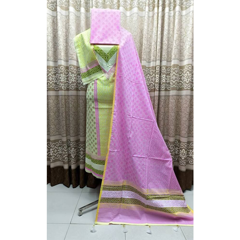 Picture of Exclusive Cotton Unstitched Block Print High Quality Three Piece dress For Women classy closet - Multicolor