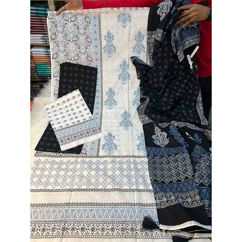 Picture of Exclusive Cotton Unstitched Block Print High Quality Three Piece dress For Women classy closet - Multicolor