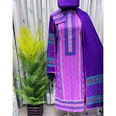 Picture of Exclusive Cotton Unstitched Block Print High Quality Three Piece dress For Women classy closet - Multicolor