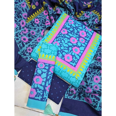 Picture of Exclusive Cotton Unstitched Block Print High Quality Three Piece dress For Women classy closet - Multicolor