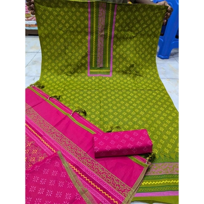 Picture of Exclusive Cotton Unstitched Block Print High Quality Three Piece dress For Women classy closet - Multicolor