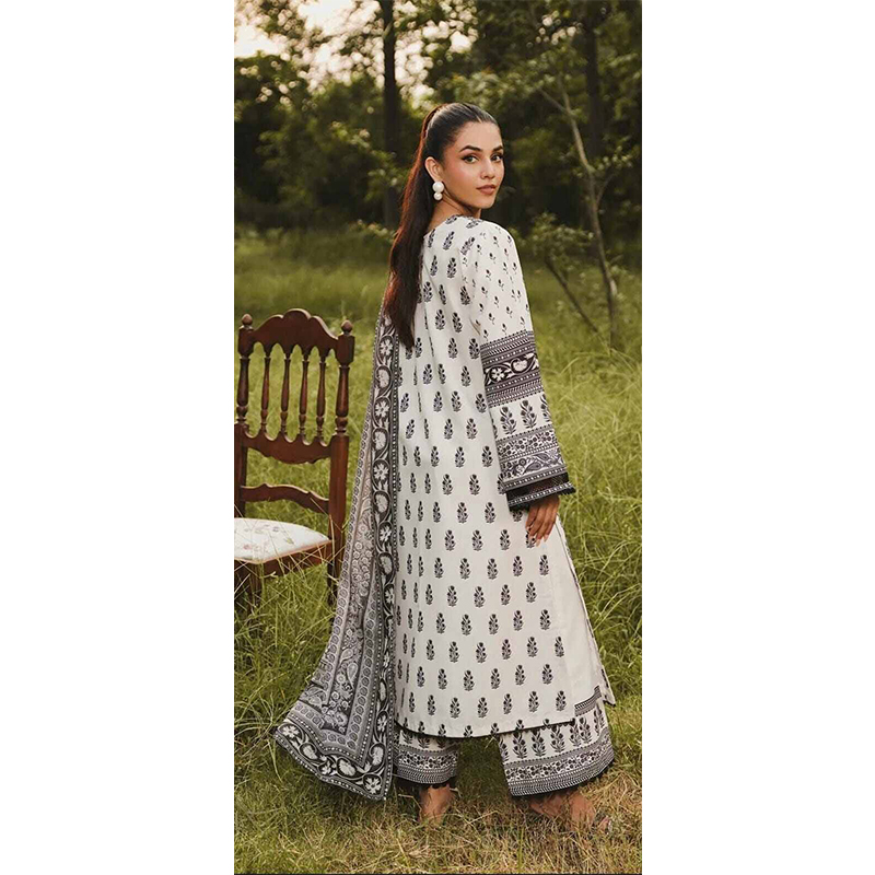 Picture of Readymade Exclusive Cotton Unstitched Skin Print High Quality Three Piece For Women - White