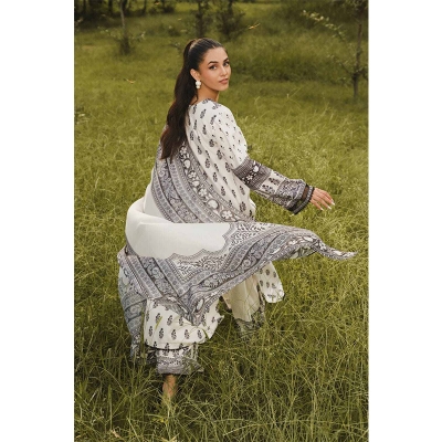 Picture of Readymade Exclusive Cotton Unstitched Skin Print High Quality Three Piece For Women - White