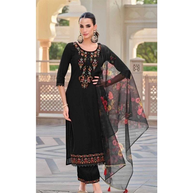 Picture of New Collection Ready Made Linen Three Piece For Women - Black (44)