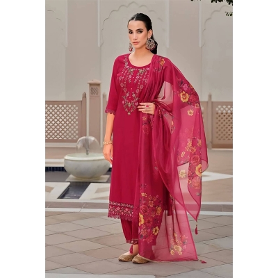 Picture of New Collection Ready Made Linen Three Piece For Women - Red (38)