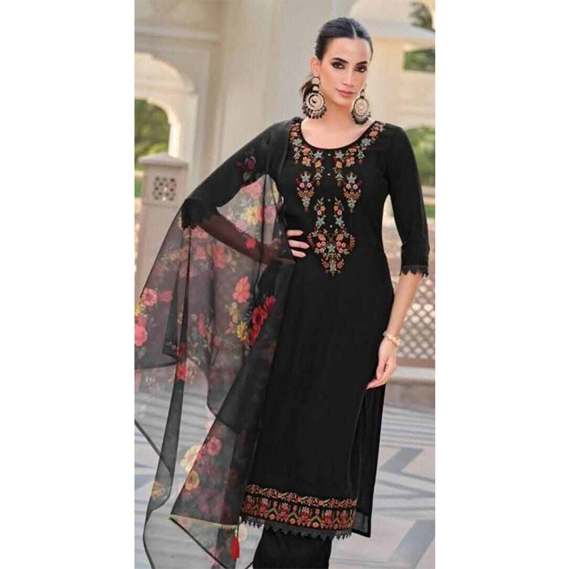 Picture of New Collection Ready Made Linen Three Piece For Women - Black (38)