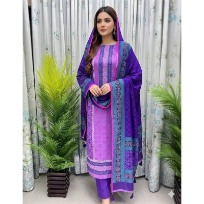Picture of Exclusive Cotton Unstitched Block Print High Quality Three Piece dress For Women classy closet - Multicolor