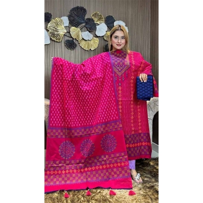 Picture of Exclusive Cotton Unstitched Block Print High Quality Three Piece dress For Women classy closet - Multicolor