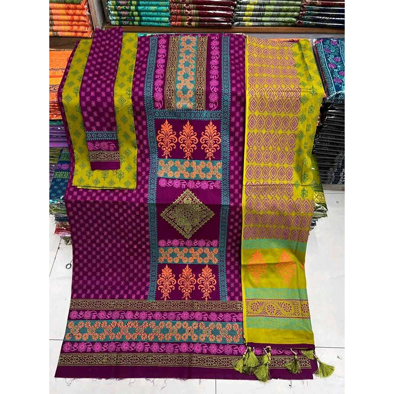 Picture of Exclusive Cotton Unstitched Block Print High Quality Three Piece dress For Women