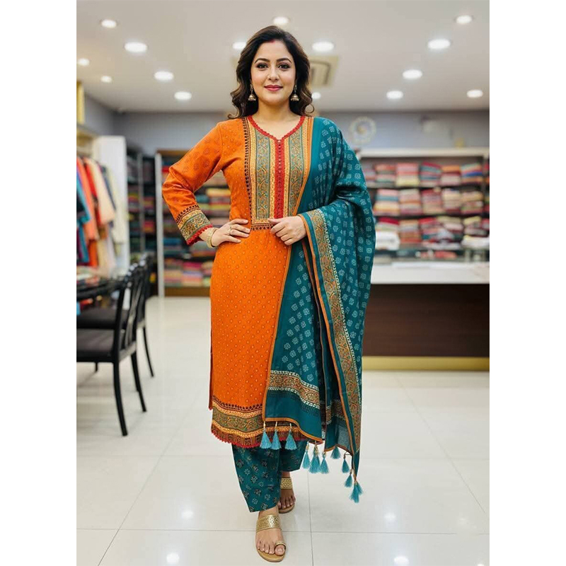 Picture of Exclusive Cotton Unstitched Block Print High Quality Three Piece dress For Women