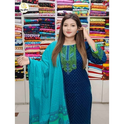 Picture of Exclusive Cotton Unstitched Block Print High Quality Three Piece dress For Women