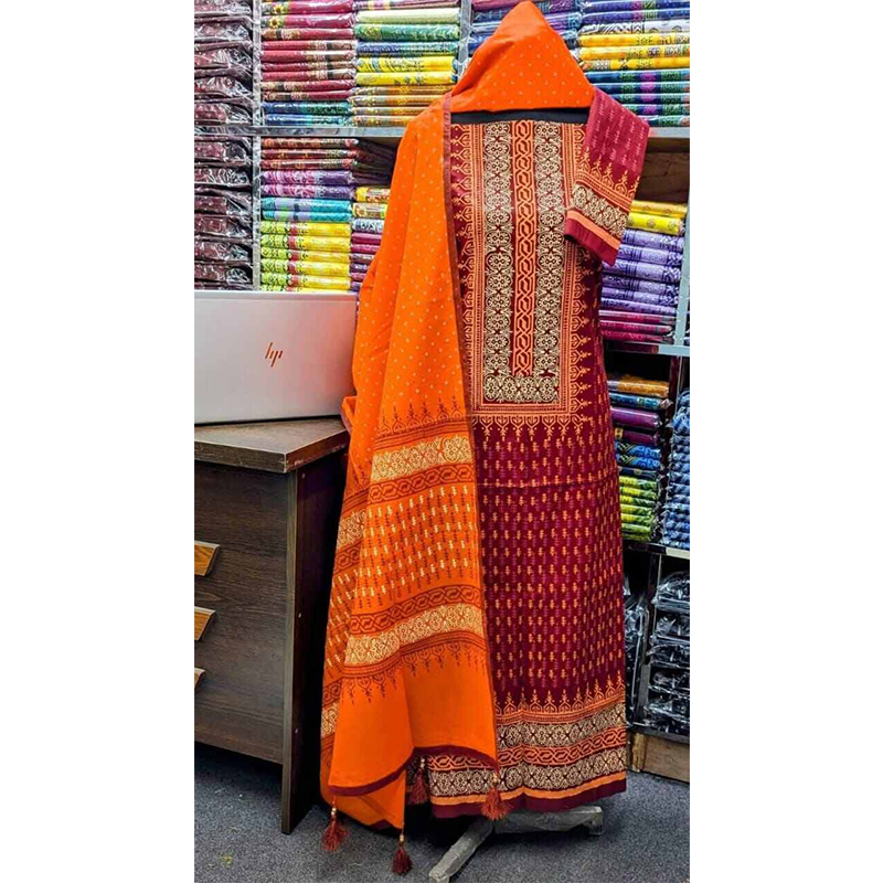 Picture of Exclusive Cotton Unstitched Block Print High Quality Three Piece dress For Women