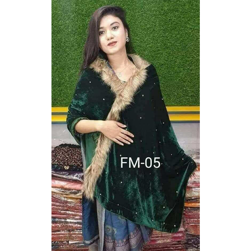 Picture of Indian New Velvet Shawls With Stone Work Fabric For Women in Winter