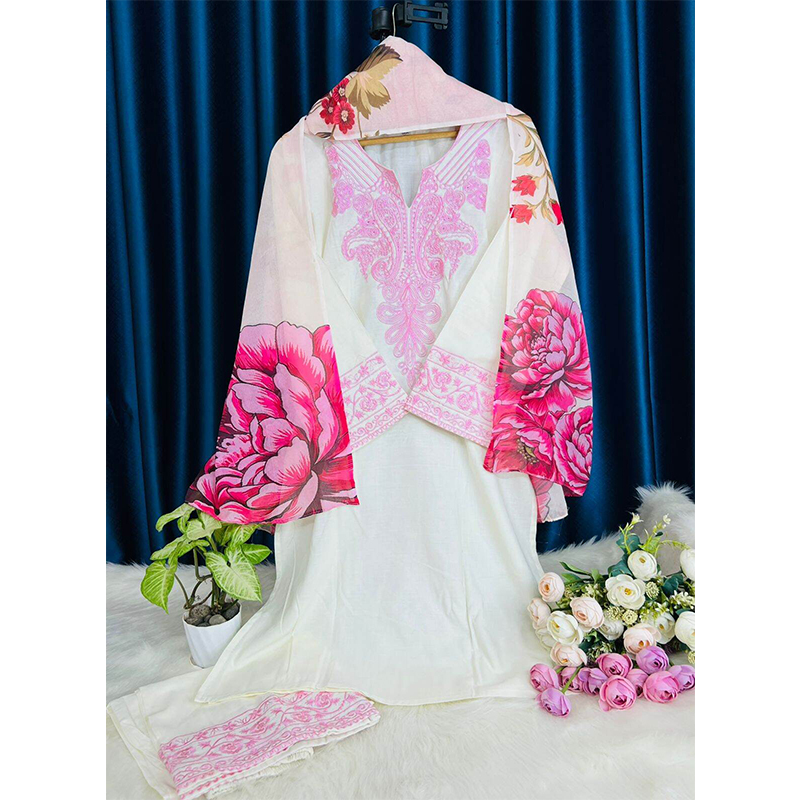 Picture of Readymade Tops Three Piece Collection By China Lilen For Girls And Women. - Dress For Girls - 3 Pice Dress - White
