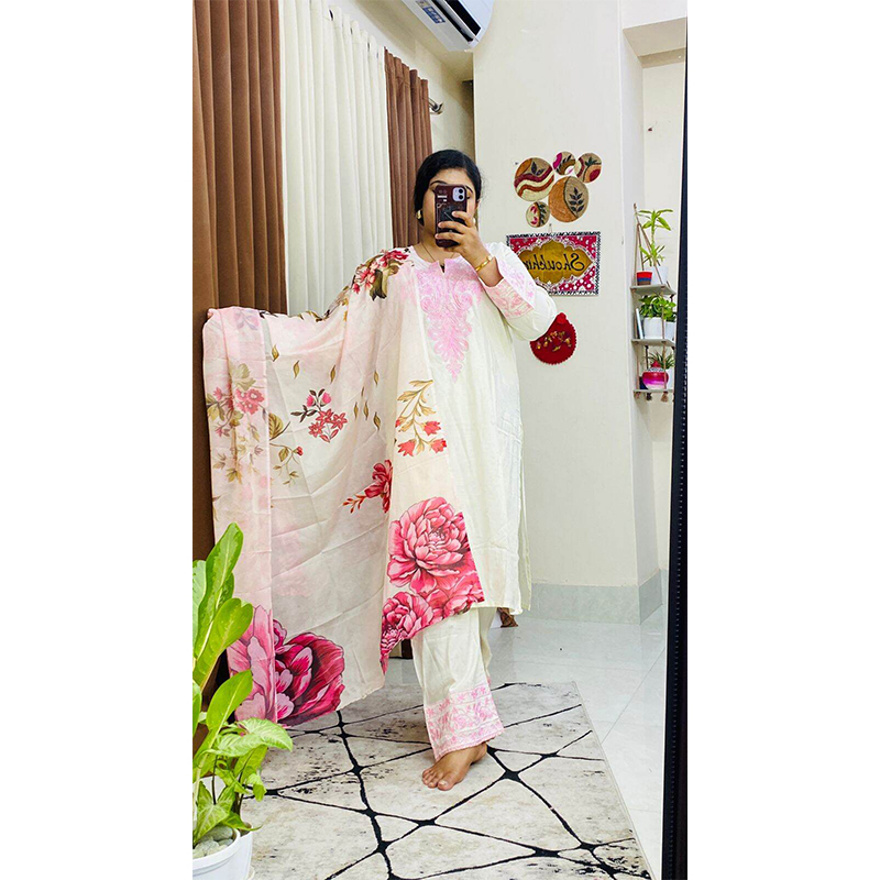 Picture of Readymade Tops Three Piece Collection By China Lilen For Girls And Women. - Dress For Girls - 3 Pice Dress - White