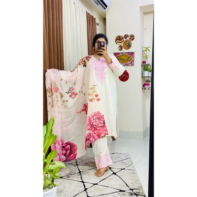 Picture of Readymade Tops Three Piece Collection By China Lilen For Girls And Women. - Dress For Girls - 3 Pice Dress - White