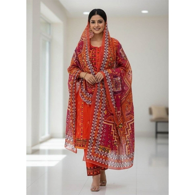 Picture of New EID Collection Readymade Rayon Cotton Three Piece Embroidery Work
