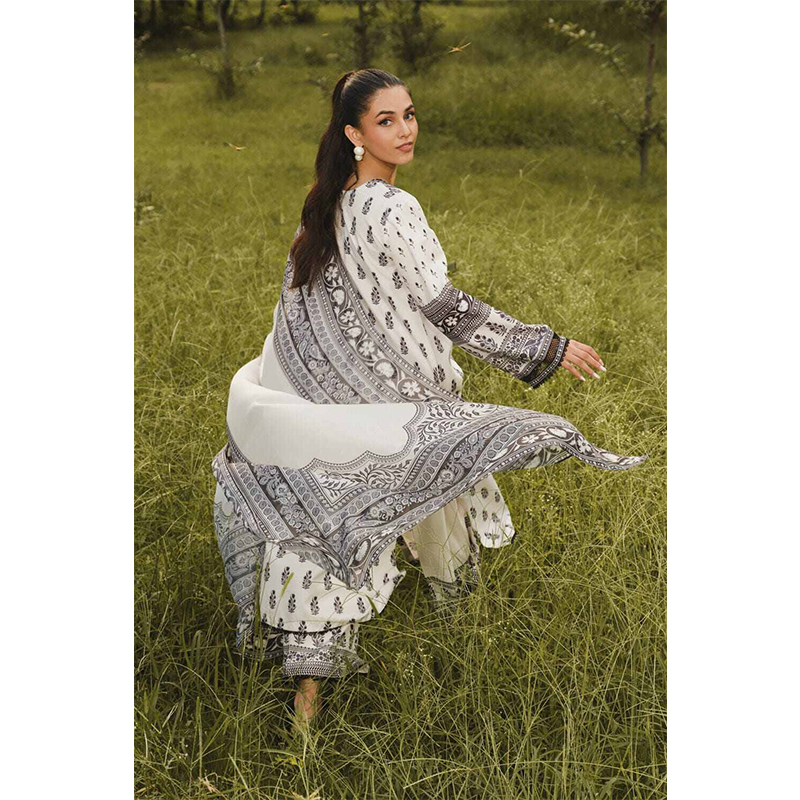 Picture of Readymade Exclusive Cotton Unstitched Skin Print High Quality Three Piece For Women - White