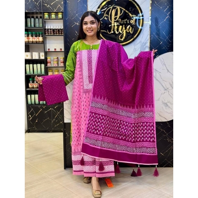 Picture of Exclusive Cotton Unstitched Block Print High Quality Three Piece dress For Women