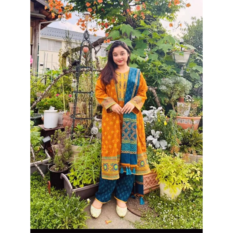 Picture of Exclusive Cotton Unstitched Block Print High Quality Three Piece dress For Women