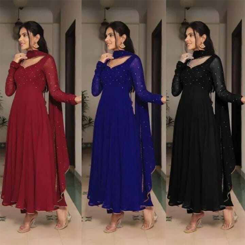 Picture of Linen 3 Piece Kurti Kameez Dress for Women and Girls Trendy Stylish Comfortable Daily Wear Fabric