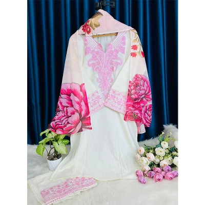Picture of Readymade Tops Three Piece Collection By China Lilen For Girls And Women. - Dress For Girls - 3 Pice Dress - White