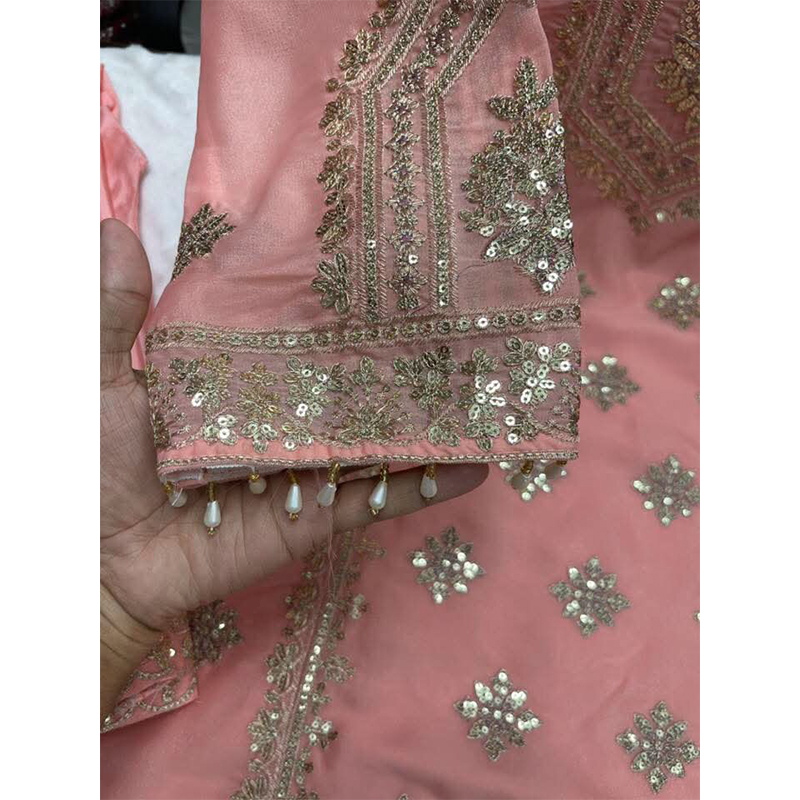 Picture of New EID Collection Sequence Readymade stylish Georgette - ORGANZA Three - Piece - Dusty Pink