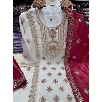 Picture of New EID Collection Sequence Readymade stylish Georgette - ORGANZA Three - Piece - White