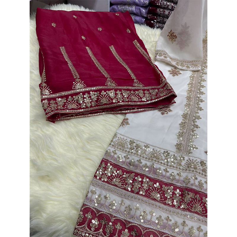 Picture of New EID Collection Sequence Readymade stylish Georgette - ORGANZA Three - Piece - White
