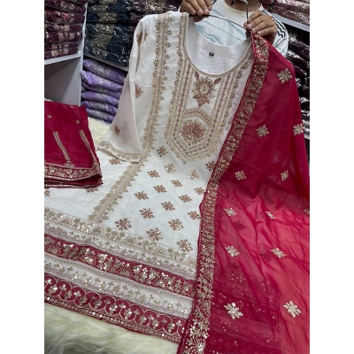 Picture of New EID Collection Sequence Readymade stylish Georgette - ORGANZA Three - Piece - White