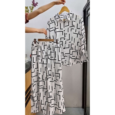 Picture of Western Fashion Stylish Pants Tops Coordinate Set Cherry Georgette Ladies Dress Girls Trendy Clothing