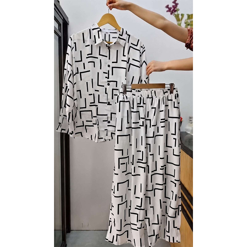 Picture of Western Fashion Stylish Pants Tops Coordinate Set Cherry Georgette Ladies Dress Girls Trendy Clothing