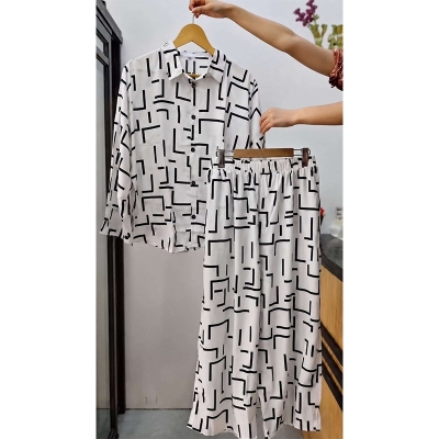 Picture of Western Fashion Stylish Pants Tops Coordinate Set Cherry Georgette Ladies Dress Girls Trendy Clothing