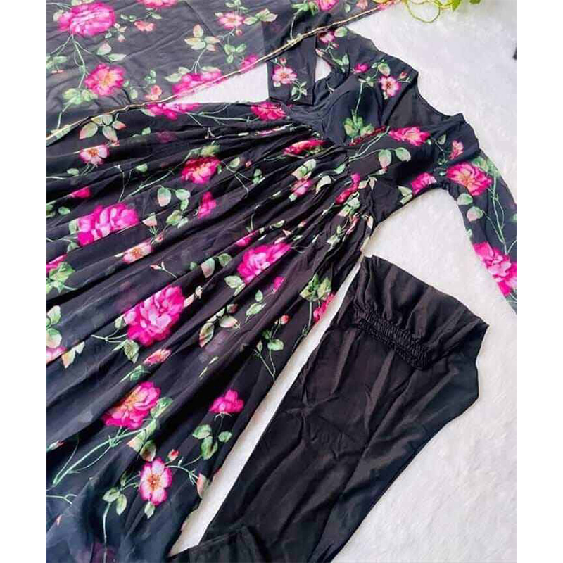 Picture of New Designer Jorjet Flower Long Gawon 2 Pieces Stitched for Fashionable Women/Girls.