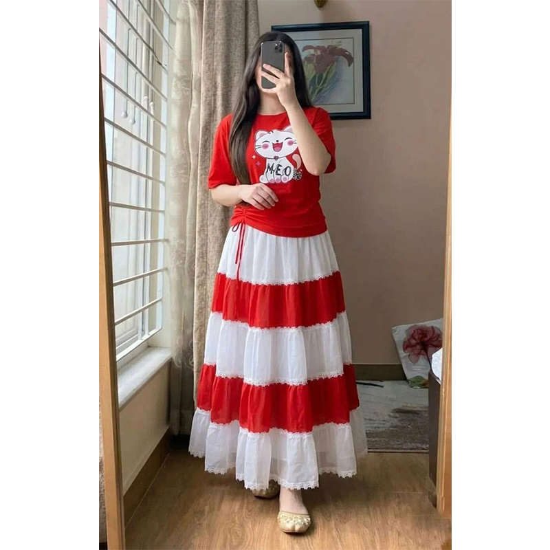 Picture of Fashionable Design Tops and Skirts Two Piece for Women & Girls