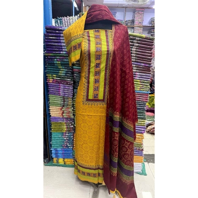 Picture of Ferdous Lawn Soft Cotton Three Piece For Women Salwar Kameez - 3 Pice Dress - Yellow (Un-stitched)