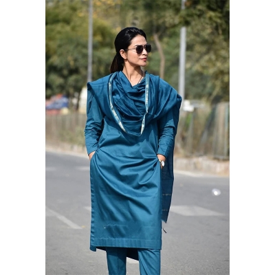 Picture of Lavish indulgent - Readymade cotton embroidery work fashionable lace fitted gown three piece hit collection - Sensible - Must Have