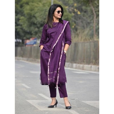 Picture of Lavish indulgent - Readymade cotton embroidery work fashionable lace fitted gown three piece hit collection - Sensible - Must Have