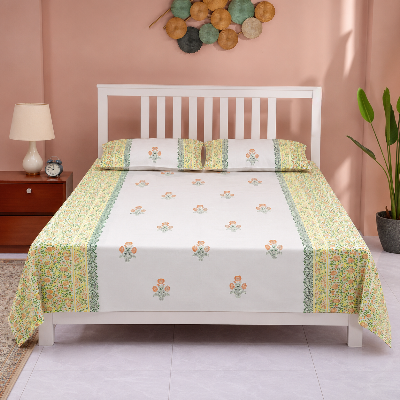 Picture of REGAL BED SHEET-321 (BLOCK-ORANGE FLOWER)