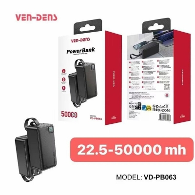 Picture of Ven-Dens 50000mAh VD-PB063 22.5W Fast Charging Power Bank with Digital Display & Built-in Cables
