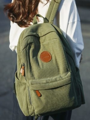 Picture of Olive Green Corduroy Backpack for Women & men  College 🎒