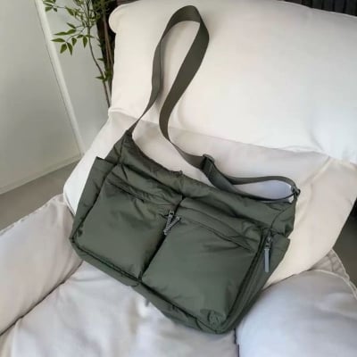 Picture of  Casual Utility: Olive Waterproof Nylon Shoulder Bag for Travel & Everyday 