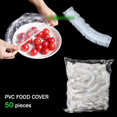 Picture of 50 pcs x Reusable Plastic Food Cover Elastic PVC Bowl Dish Cover Kitchen Accessories Transparent
