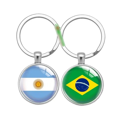 Picture of Brazil Argentina Flag Keyring Metal Crystal Country Flag Key Ring Keychain Key Holder 
