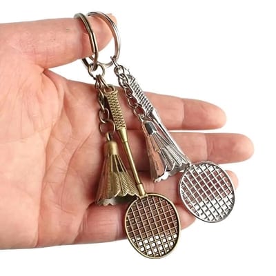 Picture of Metal Badminton Racket with Shuttlecock Keyring Sports Keychain Key Ring Key Holder 