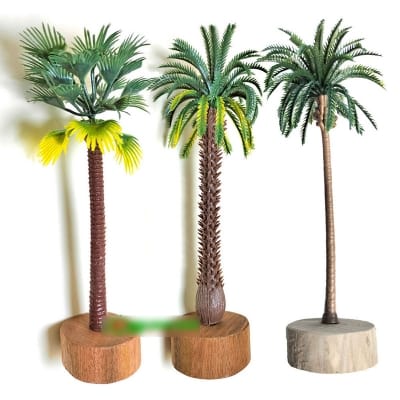 Picture of Artificial Coconut/Date/Palm Tree with Wood Stand Decorative Miniature Plastic Plant Trees 